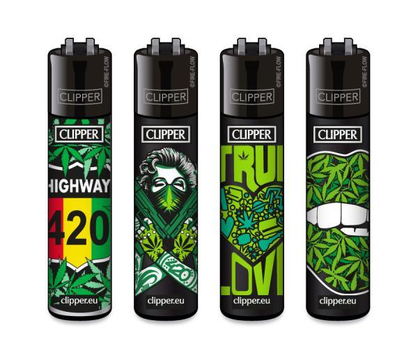 Clipper CLASSIC Large – 420 Mix #1 4er Set mit Highway 420, Green Bandit, True Love und Leaf Lips; nachfüllbar, Softflame, Stopfhilfe.